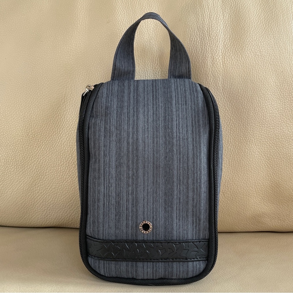 Bulgari Men's Black and Gray Toiletry Bag